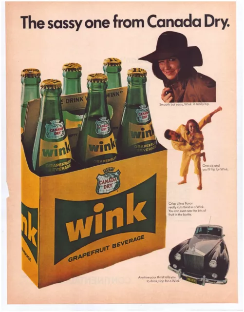 Print Ad Wink Canada Dry Grapefruit Soda 1966 Full Page Magazine 10.5"x13.5"