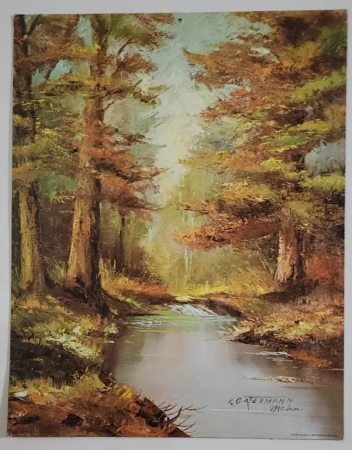 K Gatermann Autumn Forest Landscape Oil Painting Signed 11x14 Unframe Art Print