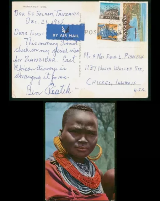 TANZANIA  IAK PPC Postcard Marakwet Girl to Chicago Ill USA 12.12.1965