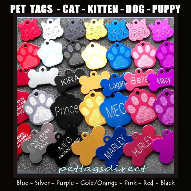 DOG CAT id Tags ENGRAVED PETS Puppy & Kitten Collar Name Discs Coloured Metal...