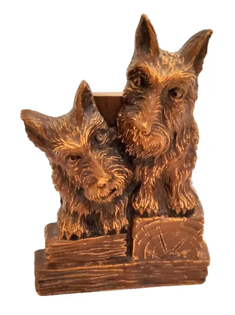 VTG SYROCO WOOD, SCOTTISH TERRIER DOGS Brush Holder with Original Brush