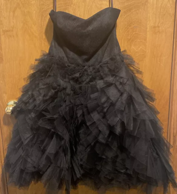 Betsey Johnson Evening Black Tulle Strapless Goth Cocktail Dress Prom Size 6