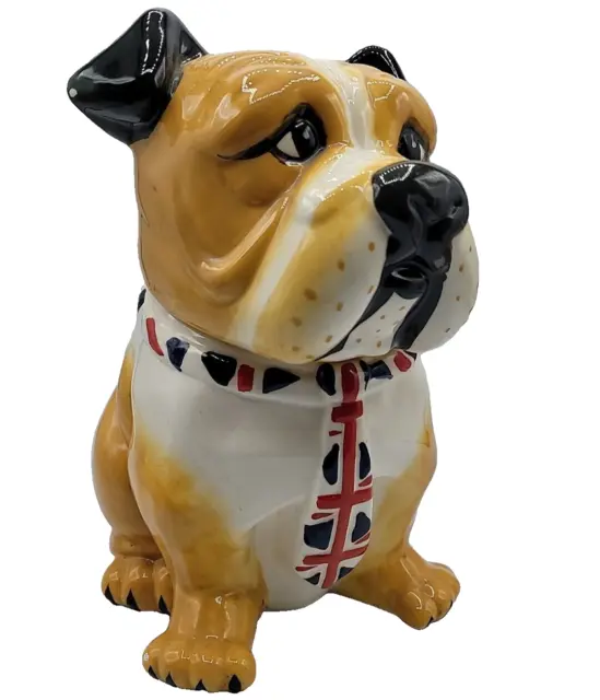 Bulldog Cookie Jar British Tie Cute Bulldog Pup Dog Ceramic 9" Christmas Holiday