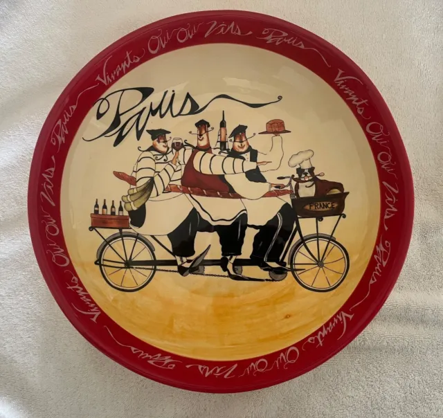 NEW Large Serving Bowl w/ Vintage French Bike and Wine by Certified Inernational