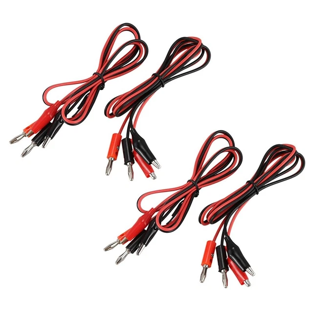 4 Pair Alligator Test Lead Clip to Male Banana Plug Cord Cable 1M Red+Black V4B3