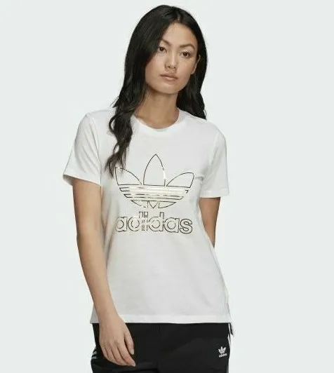 Maglietta a trifoglio Adidas Originals oro bianco metallizzato ragazze adolescenti