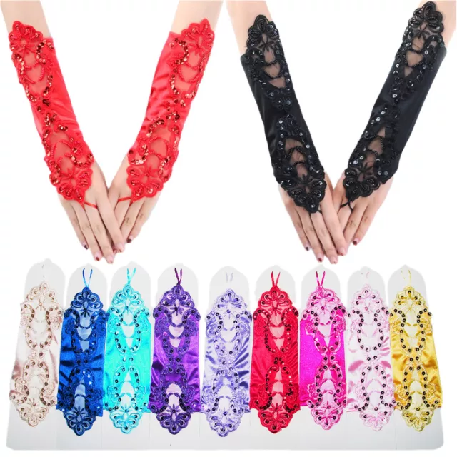 US Sexy Lace Satin Gloves Thin Long Bride Wedding Party Arm Elbow Prom Driving