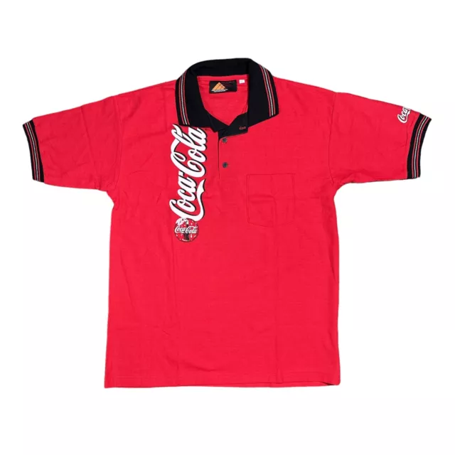 Vintage 90s Coca Cola Big Logo Staff Employee Red Polo Shirt Mens Large