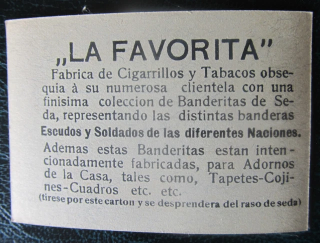 Cigarette Silks Card Romania military La Favorita Soldiers Flag ORIGINAL BACK 2