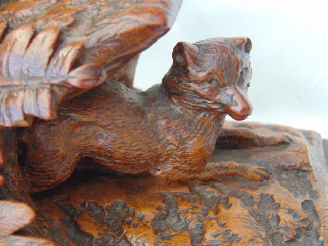 Antique 19th C hand carved Black Forest figurine hunting hound chasing a fox 3
