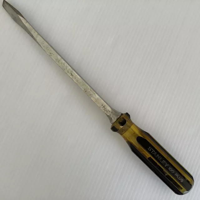 STANLEY 100 Plus 13" Screwdriver Flat Slotted Head Vintage Anti Roll Handle USA