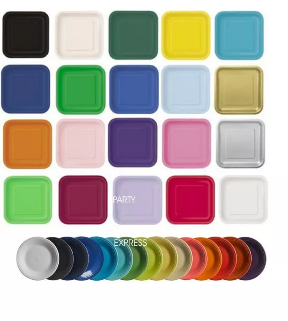 Paper Party Plates Round Or Square Solid Colours Choice Of Pack Sizes