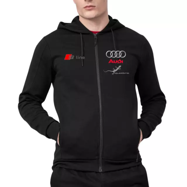 Audi S Line Felpa con Cappuccio e Zip Uomo Abbigliamento Automobili Tuning Nero