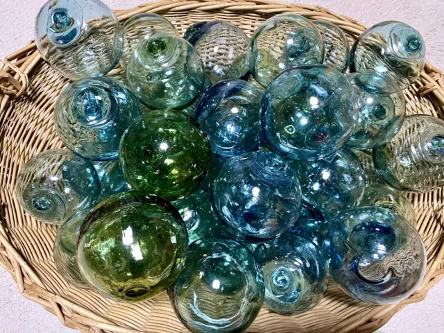 Antique Japanese Glass Fishing Floats - 10 Piece Set, 3"-3.5" - Antique Decor