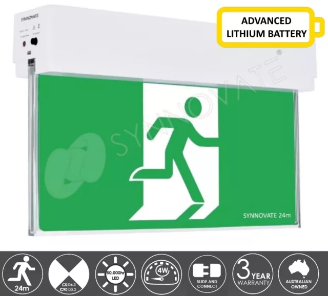 LITHIUM LED Blade Emergency Exit Sign Light Ceiling Wall Mount Slide Connect 24m