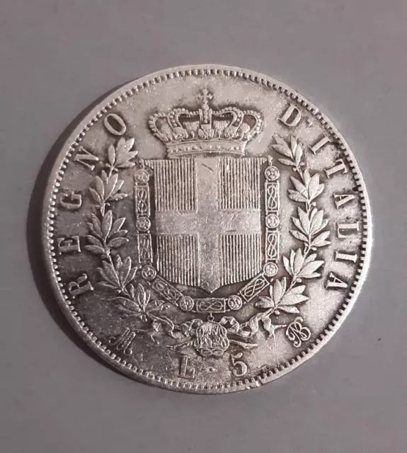 Scudo 5 Lire Regno d'Italia Vittorio Emanuele II 1869 M in AG900 Perizia BB (C)