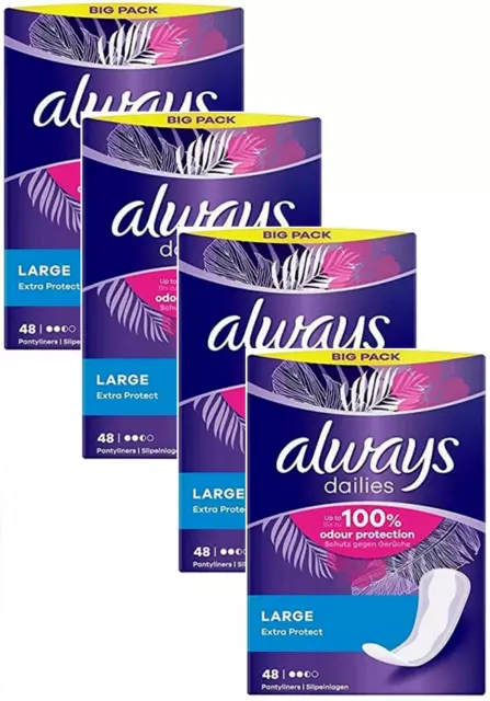 Always - 48x Dailies Large Extra Protect Pantyliners Pack of 4