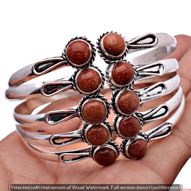 Sunstone 100 Pcs Wholesale Lot 925 Sterling Silver Cuff Bangle NB-783