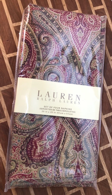 4 servilletas cuadradas Ralph Lauren 100 % algodón 20" cachemira rojo azul verde