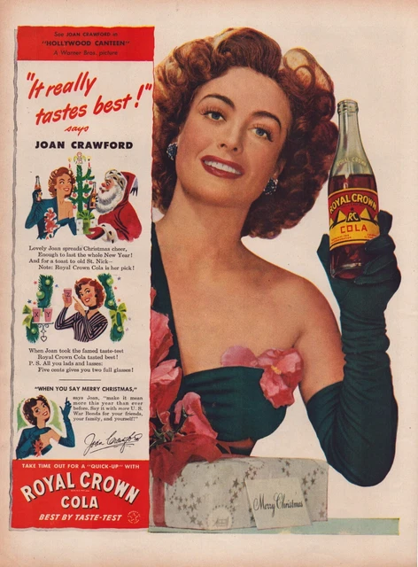 Print Ad Royal Crown RC Cola 1944 Joan Crawford Full Page 10.5"x13.5"