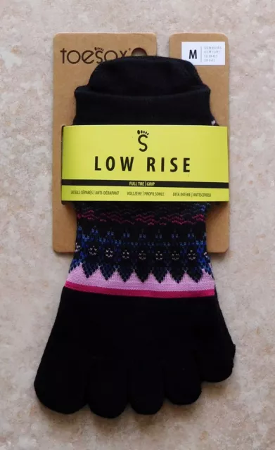 ToeSox Low Rise Organic Full Toe Grip Socks Fair Isle Black Medium 8-10 yoga