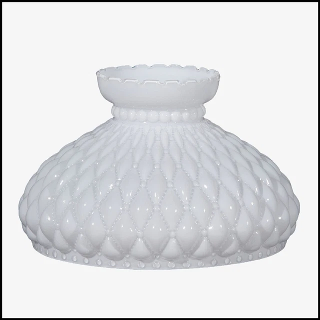 10 inch OPAL DIAMOND QUILT GLASS SHADE fits ALADDIN LAMPS, RAYO, B&H, P&A & MORE