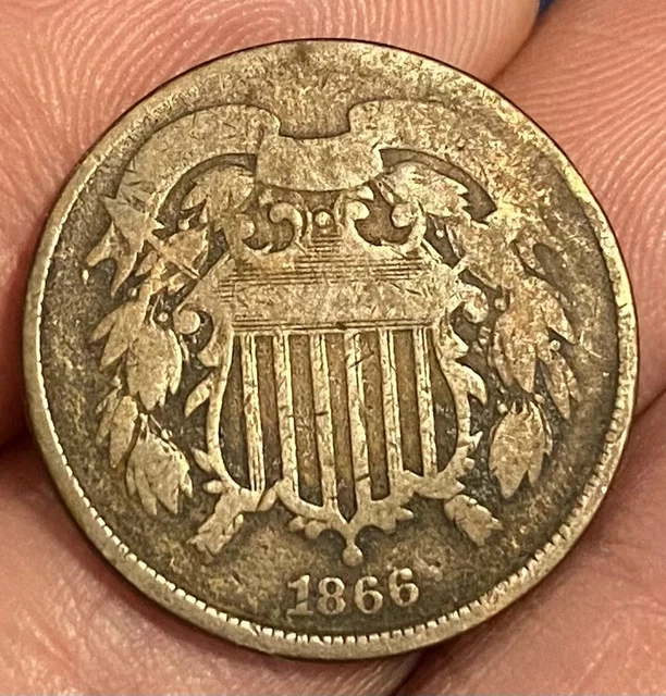 1866 US Copper Coin Two Cent Piece 2C