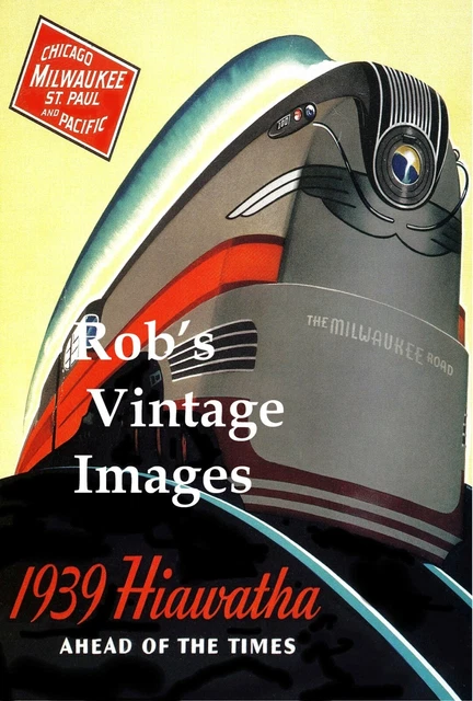 Hiawatha 1939 Milwaukee Road Chicago CMSP Train Railroad Ad Antique Poster LRGE