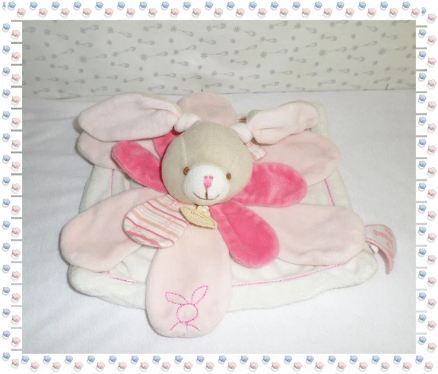 ② - Doudou Lapin Célestine  Pétales Tons Roses  Blanc Gris   Doudou et Compagnie