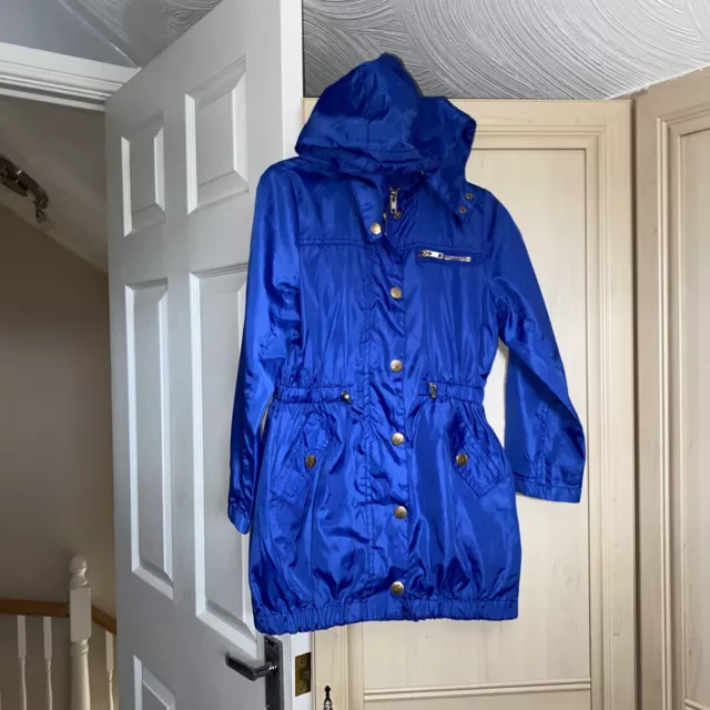 Girls Blue Hooded Showerproof Fully Lined Raincoat Age 7 Yrs by River Island