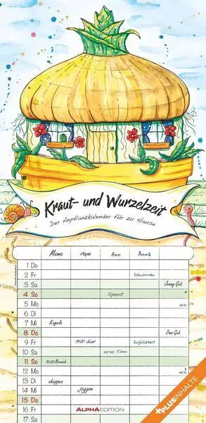 Familienplaner Wurzel & Kraut 2024 mit 5 Spalten - Familienkalender 22x45 cm - O