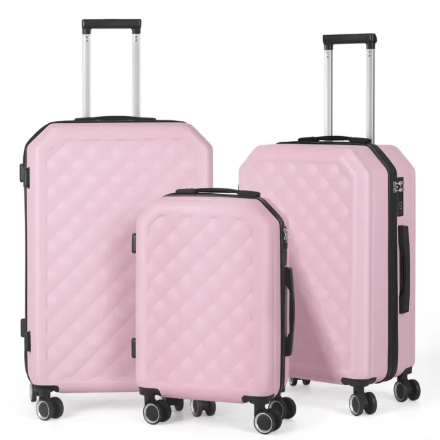 3Piece Luggage Set PC+ABS Durable Suitcase Sets Double Wheels Carry on TSA Lock