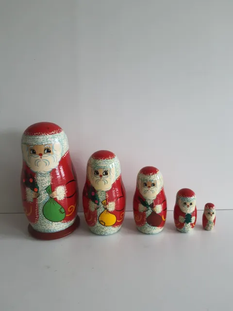 Vintage Russische Matroschka Babuschka Weihnachtsmann 5 Puppen Handgemalt RAR !!