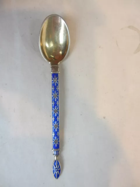 J.Tostrup Norway Blue Guilloche Enamel Gold Wash Sterling Silver Demi Spoon;S302