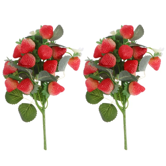 2 piezas Simulación Fresa Flor Decoración Hogar Artificial Fresa Decoración