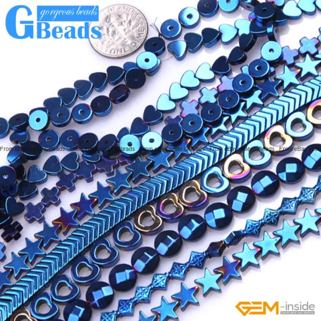 Assorted Shapes Blue Metallic Coated Hematite Reflection Beads Free Shipping 15"