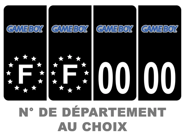 Pack 2 paires Autocollant Plaque d'immatriculation Prenium Game Boy Noir