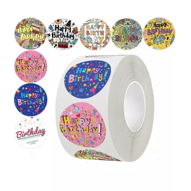 500Pcs Round Stickers Happy Birthday Roll Stickers Seals Labels