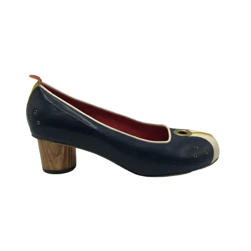 Form and Fauna Womens Shoes Pump Slip-On Round-Tow Wooden Heel Blue 9
