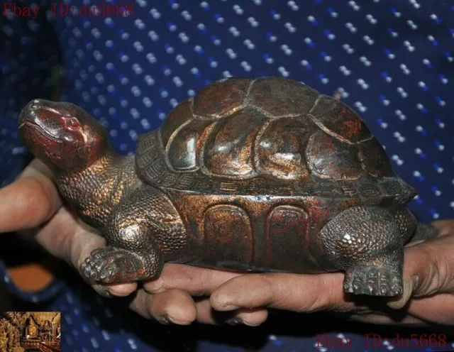 Old China Chinese Bronze Gilt Feng Shui longevity animal turtle tortoise statue/