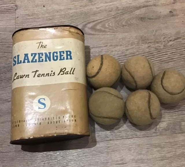 The Slazenger Lawn Tennis Ball 1939  Tin And 5 Tennis Balls.  Tennis Memorabilia