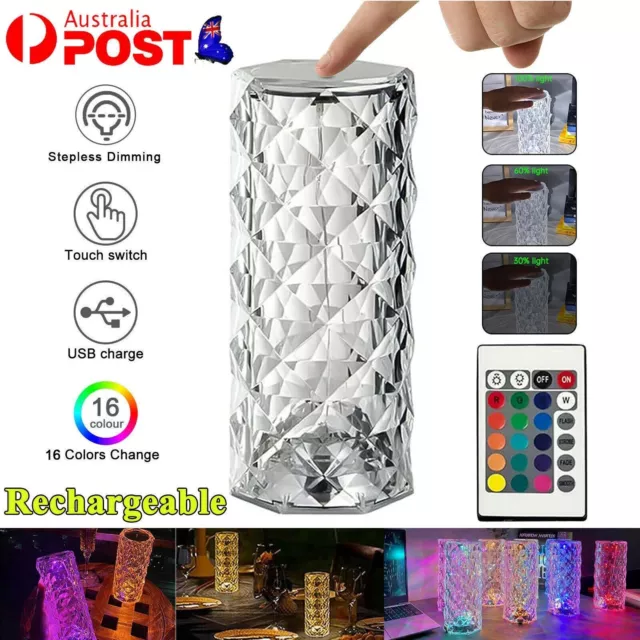 LED Crystal Table Lamp Diamond Rose Bar Night Light Touch Atmosphere Bedside AUS