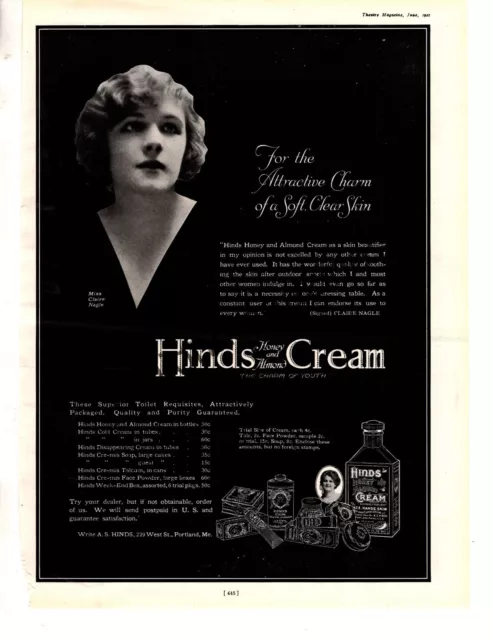 1921 Claire Nagle for Hinds Honey Almond Cream Original ad from Theatre - Rare