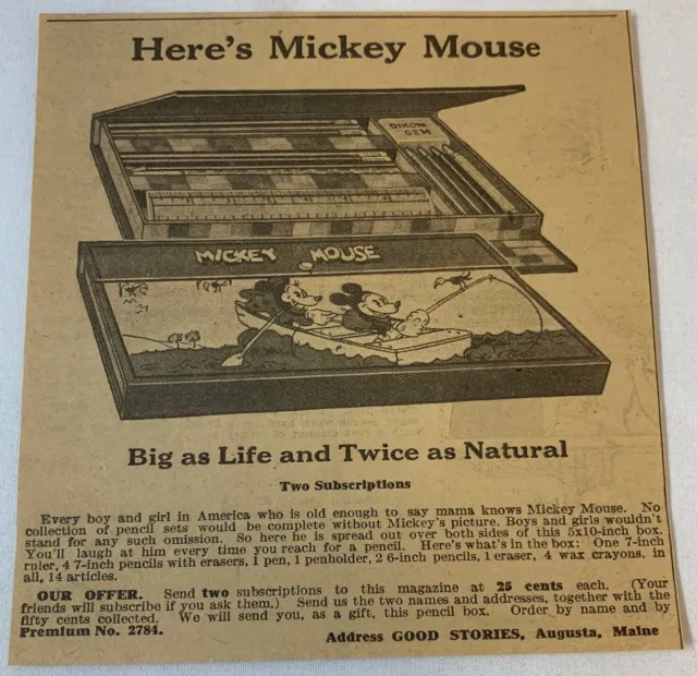 1933 newsprint ad ~ MICKEY MOUSE PENCIL SET
