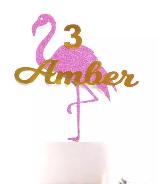 Flamingo Cake Topper Any Age Name Colour Glitter Personalised Birthday Girl