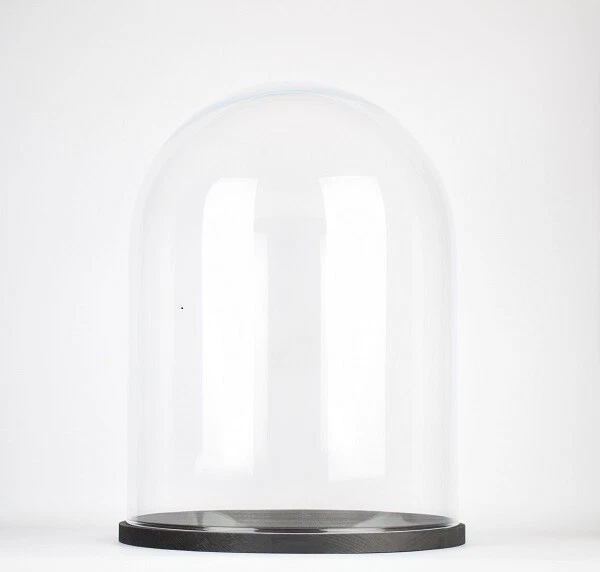 Cloche En Verre Transparent 18.5x15 Cm Avec Base En Bois Noir - Soufflage Main, Protection Objets, Décoration élégante