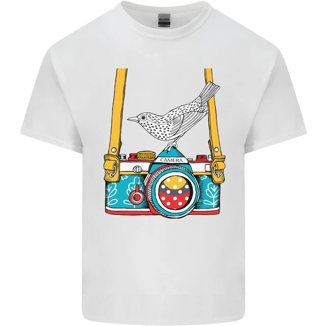 T-shirt top fotocamera con un fotografo di uccellini fotografia da uomo cotone 2