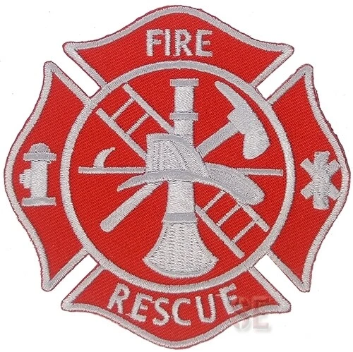 Firefighter Fire Rescue Patch Maltese Cross FIRE RESCUE 3.5" Red Silver