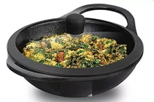 Naturellment Nonstick Fonte Kadai Avec Couvercle Verre Noir Couleur 2 Litre