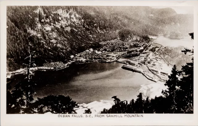 Ocean Falls BC from Sawmill Mountain Unused Gowen Sutton RPPC Postcard H5